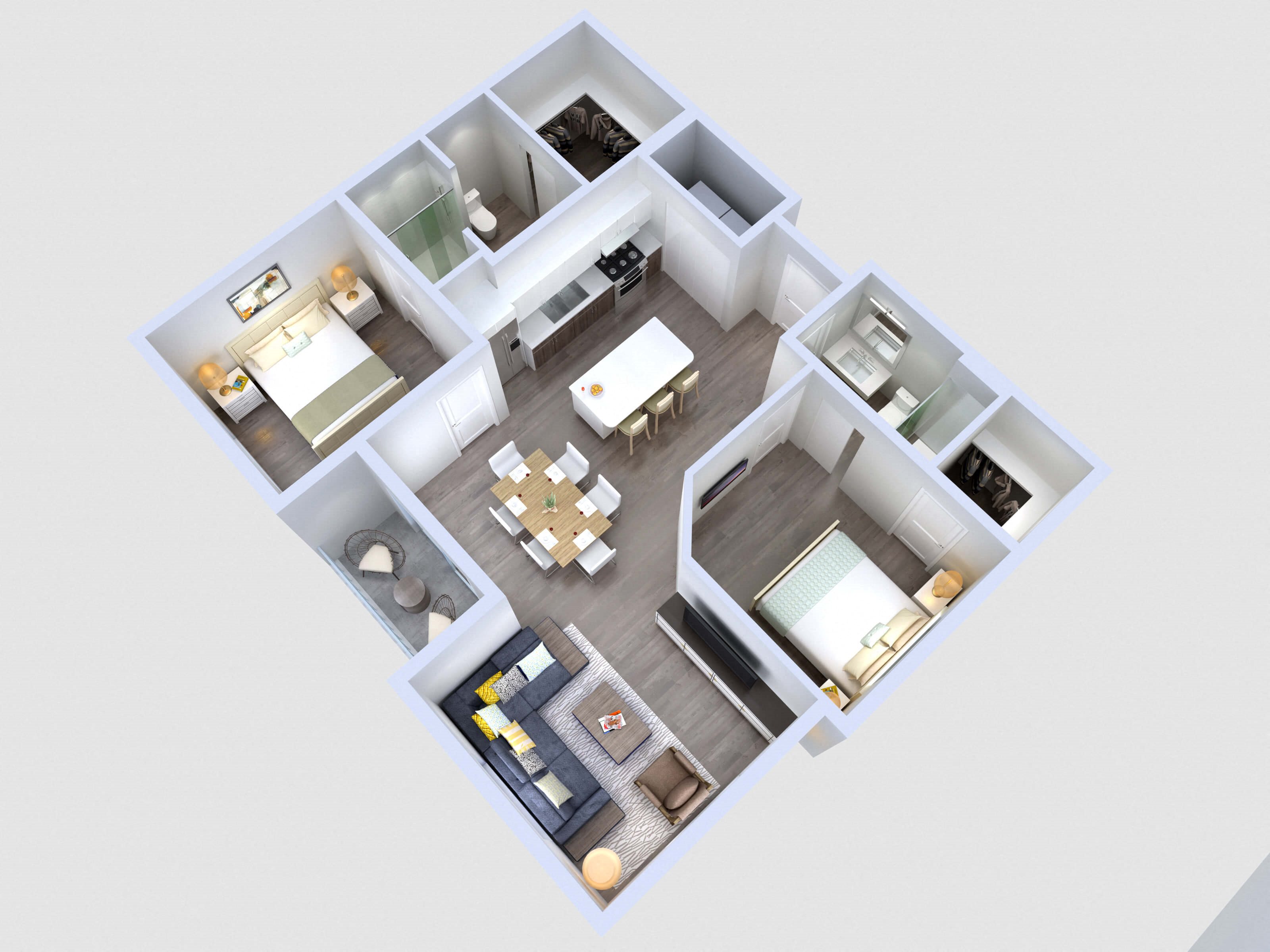 B1: 2 Bed 2 Bath floor plan